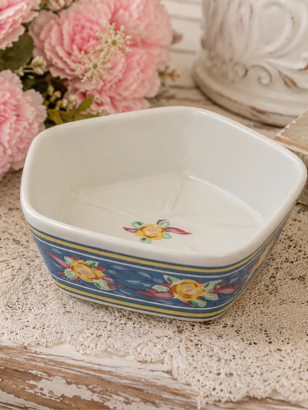 Vintage Croscill Coordinates Japan Floral Ceramic Trinket Dish Bowl Vanity